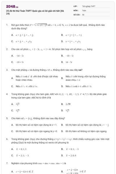 25 đề thi thử Toán THPT Quốc gia có lời giải chi tiết (Đề 24)