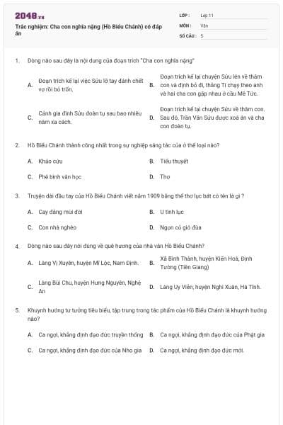 Trắc nghiệm: Cha con nghĩa nặng (Hồ Biểu Chánh) có đáp án