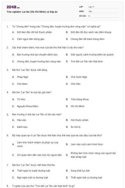 Trắc nghiệm: Lai tân (Hồ Chí Minh) có đáp án