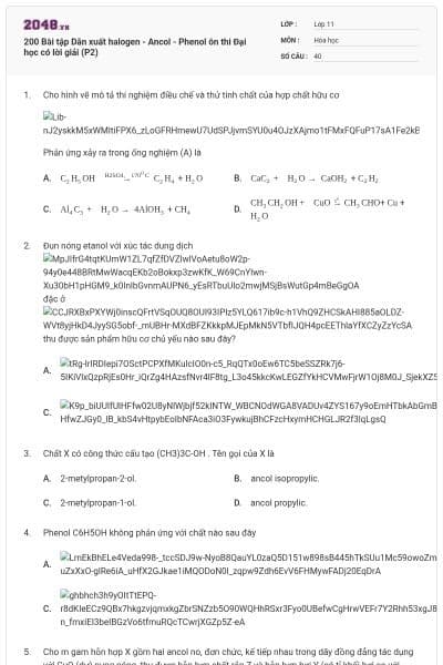 200 Bài tập Dẫn xuất halogen - Ancol - Phenol ôn thi Đại học có lời giải (P2)