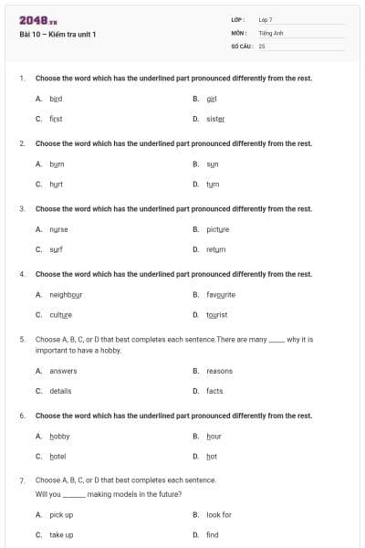 Bài 10 – Kiểm tra unit 1