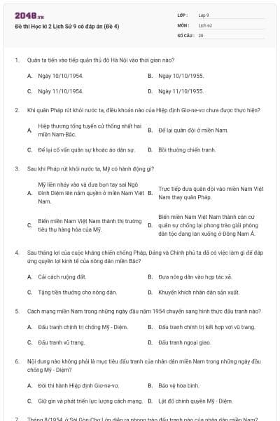 Đề thi Học kì 2 Lịch Sử 9 có đáp án (Đề 4)