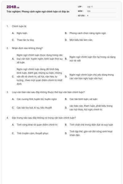 Trắc nghiệm: Phong cách ngôn ngữ chính luận có đáp án