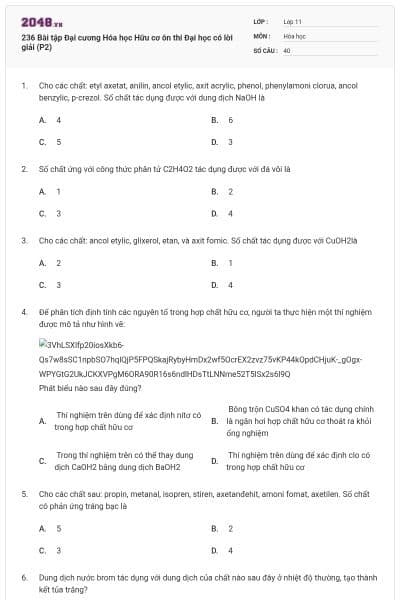 236 Bài tập Đại cương Hóa học Hữu cơ ôn thi Đại học có lời giải (P2)