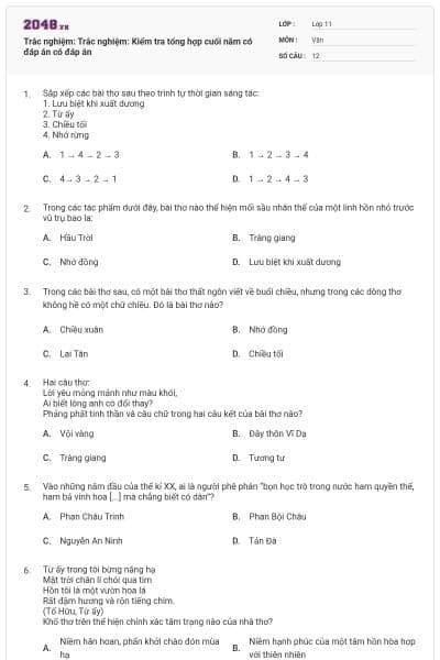 Trắc nghiệm: Trắc nghiệm: Kiểm tra tổng hợp cuối năm có đáp án có đáp án