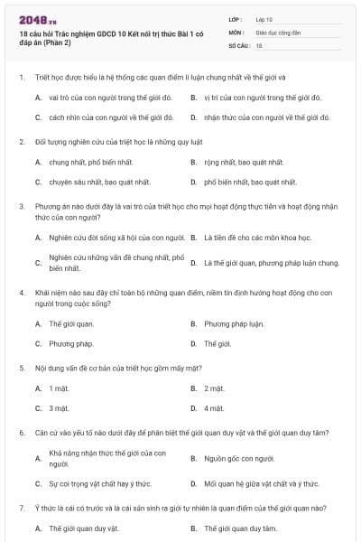 18 câu hỏi Trắc nghiệm GDCD 10 Kết nối trị thức Bài 1 có đáp án (Phần 2)