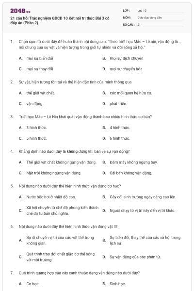 21 câu hỏi Trắc nghiệm GDCD 10 Kết nối trị thức Bài 3 có đáp án (Phần 2)