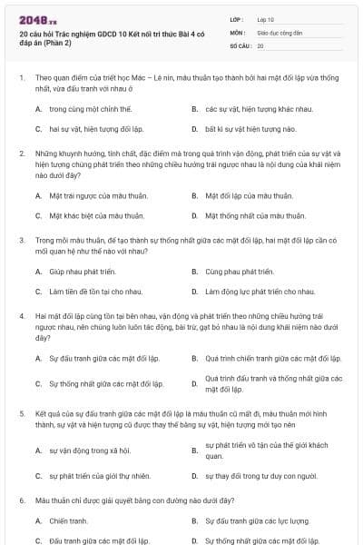 20 câu hỏi Trắc nghiệm GDCD 10 Kết nối tri thức Bài 4 có đáp án (Phần 2)