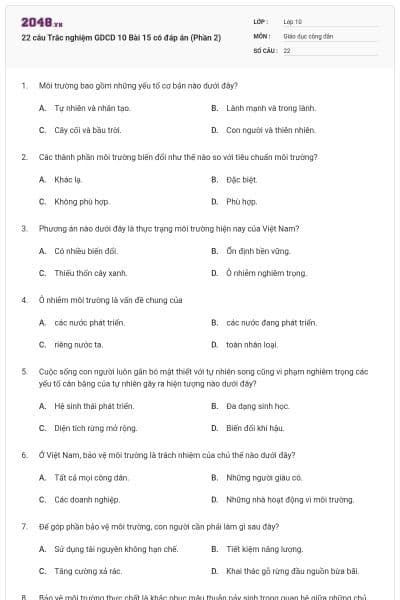 22 câu Trắc nghiệm GDCD 10 Bài 15 có đáp án (Phần 2)