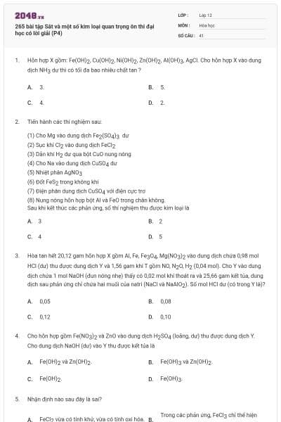 265 bài tập Sắt và một số kim loại quan trọng ôn thi đại học có lời giải (P4)