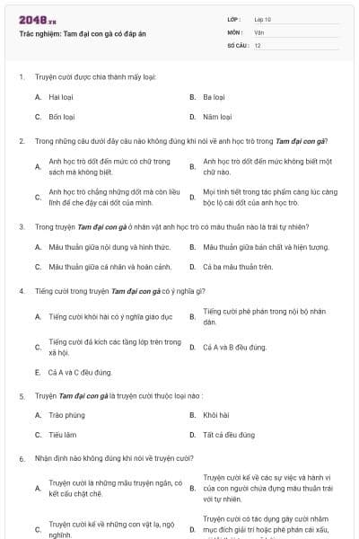 Trắc nghiệm: Tam đại con gà có đáp án