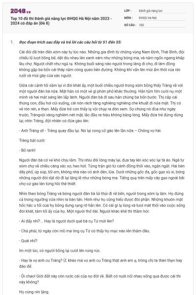 Top 10 đề thi Đánh giá năng lực ĐHQG Hà Nội năm 2023 - 2024 có đáp án (Đề 8)