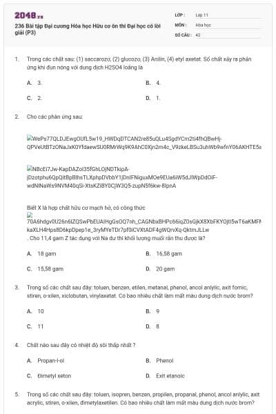 236 Bài tập Đại cương Hóa học Hữu cơ ôn thi Đại học có lời giải (P3)