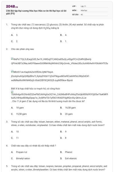 236 Bài tập Đại cương Hóa học Hữu cơ ôn thi Đại học có lời giải (P3)