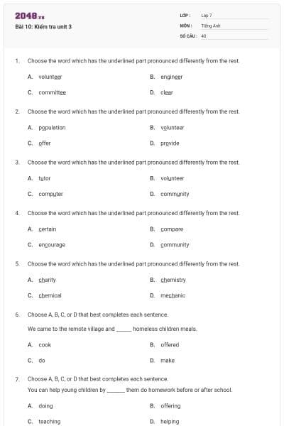 Bài 10: Kiểm tra unit 3