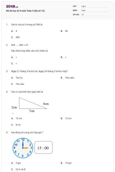 Đề thi học kì II môn Toán 4 (đề số 12)