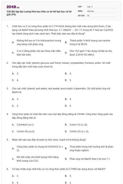 236 Bài tập Đại cương Hóa học Hữu cơ ôn thi Đại học có lời giải (P6)