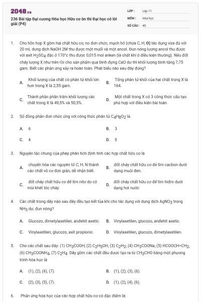 236 Bài tập Đại cương Hóa học Hữu cơ ôn thi Đại học có lời giải (P4)