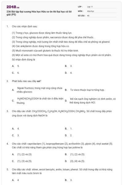 236 Bài tập Đại cương Hóa học Hữu cơ ôn thi Đại học có lời giải (P5)