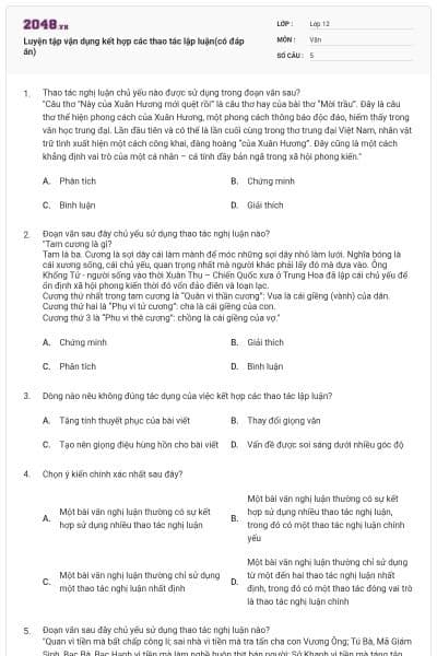 Luyện tập vận dụng kết hợp các thao tác lập luận(có đáp án)