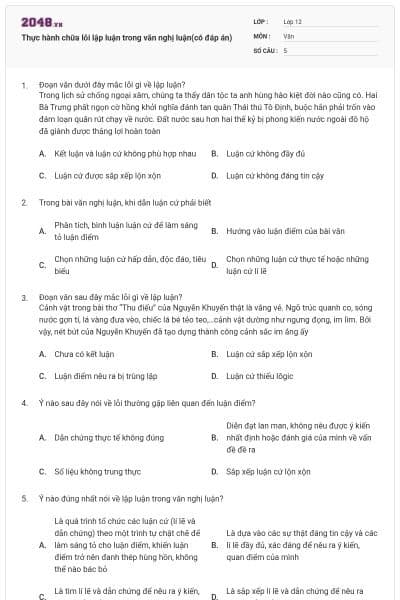 Thực hành chữa lỗi lập luận trong văn nghị luận(có đáp án)