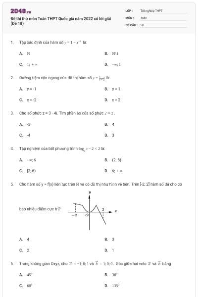 Đề thi thử môn Toán THPT Quốc gia năm 2022 có lời giải (Đề 18)