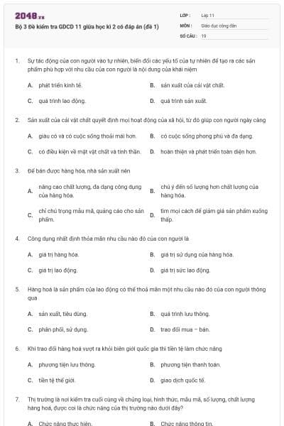 Bộ 3 Đề kiểm tra GDCD 11 giữa học kì 2 có đáp án (đề 1)