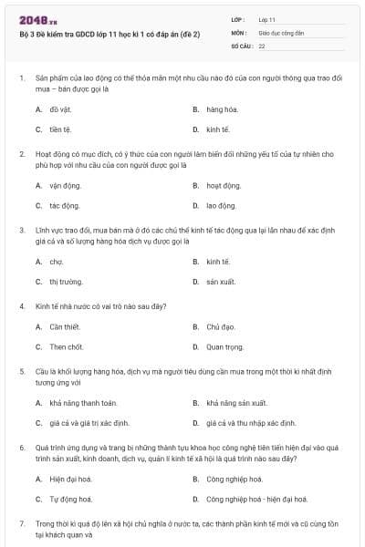 Bộ 3 Đề kiểm tra GDCD lớp 11 học kì 1 có đáp án (đề 2)
