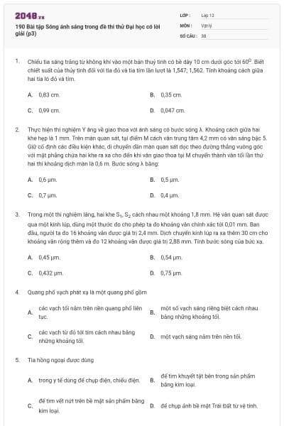 190 Bài tập Sóng ánh sáng trong đề thi thử Đại học có lời giải (p3)
