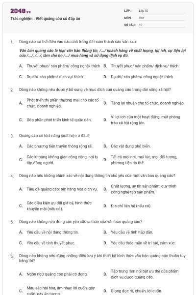 Trắc nghiệm : Viết quảng cáo có đáp án