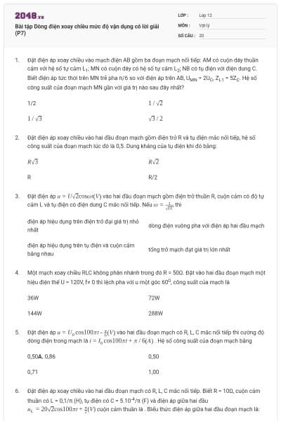 Bài tập Dòng điện xoay chiều mức độ vận dụng có lời giải (P7)