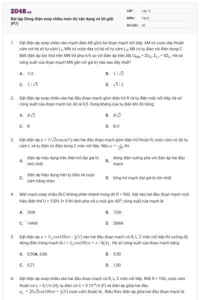 Bài tập Dòng điện xoay chiều mức độ vận dụng có lời giải (P7)