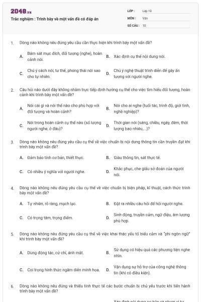 Trắc nghiệm : Trình bày về một vấn đề có đáp án