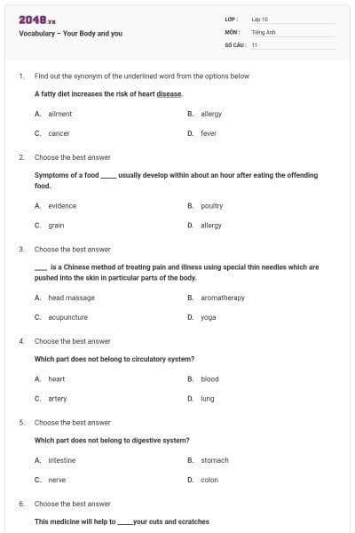 Vocabulary – Your Body and you