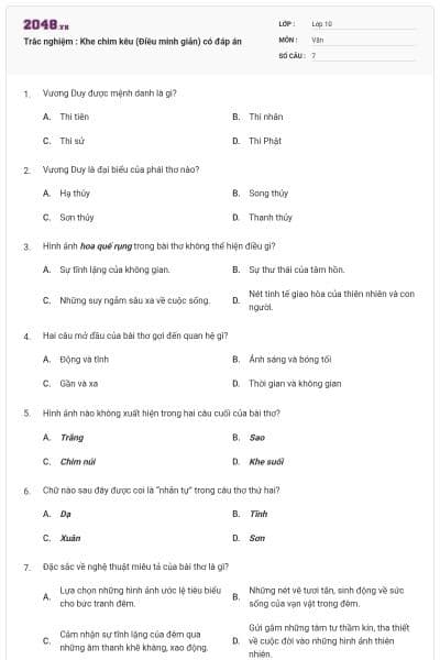 Trắc nghiệm : Khe chim kêu (Điều minh giản) có đáp án