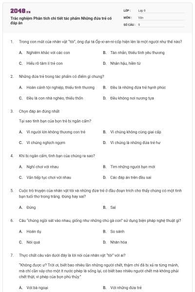 Trắc nghiệm Phân tích chi tiết tác phẩm Những đứa trẻ có đáp án