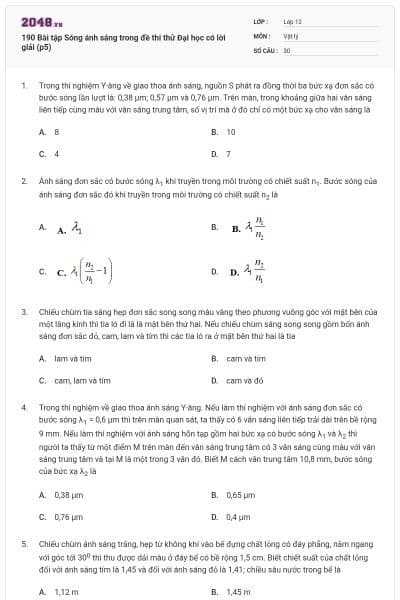 190 Bài tập Sóng ánh sáng trong đề thi thử Đại học có lời giải (p5)