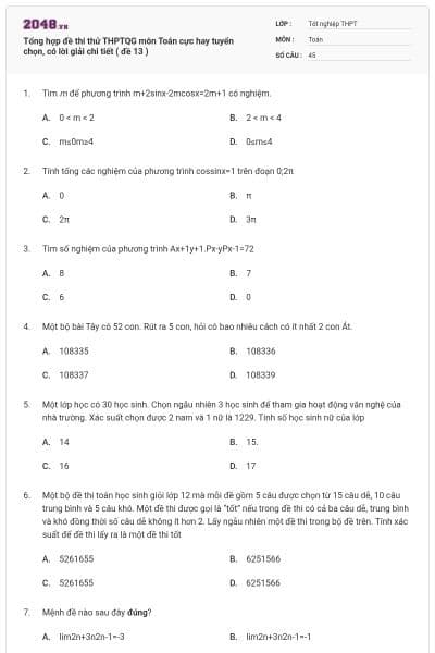 Tổng hợp đề thi thử THPTQG môn Toán cực hay tuyển chọn, có lời giải chi tiết ( đề 13 )