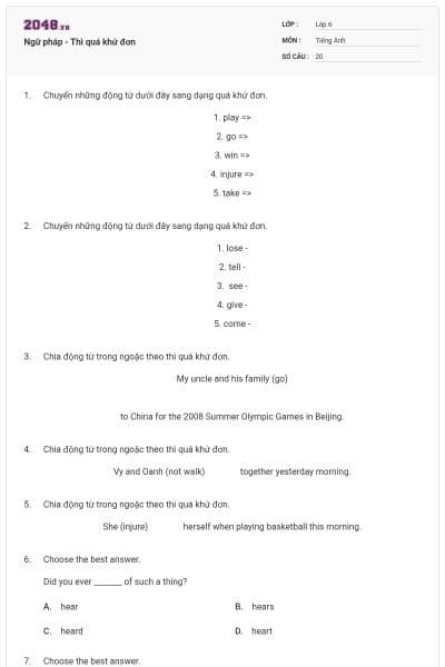 Ngữ pháp - Thì quá khứ đơn