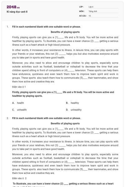 Kĩ năng đọc-unit 8