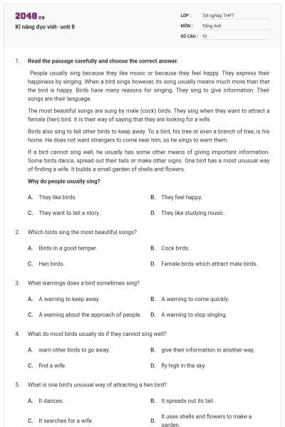 Kĩ năng đọc viết- unit 8