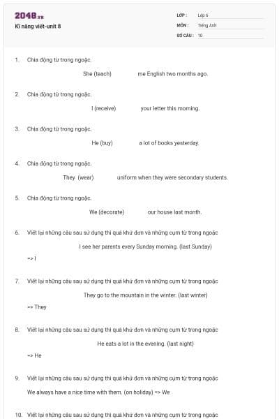 Kĩ năng viết-unit 8