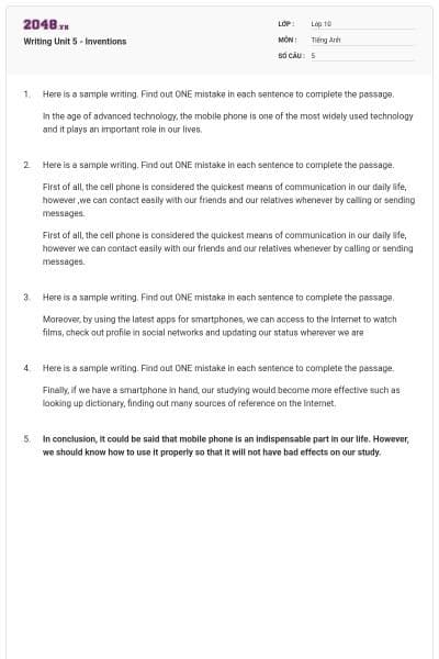 Writing Unit 5 - Inventions