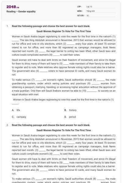 Reading – Gender equality