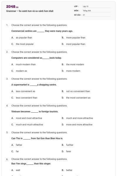 Grammar – So sánh hơn và so sánh hơn nhất