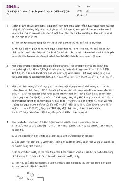 Đề thi Vật lí ôn vào 10 hệ chuyên có đáp án (Mới nhất) (Đề 2)