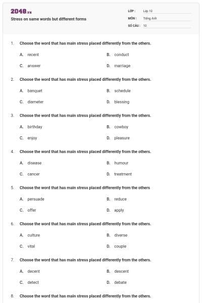 Stress on same words but different forms