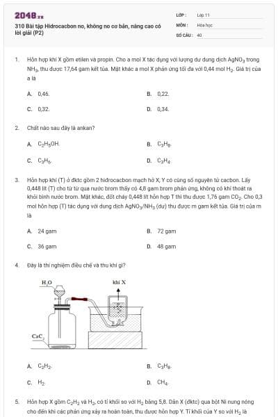 310 Bài tập Hidrocacbon no, không no cơ bản, nâng cao có lời giải (P2)
