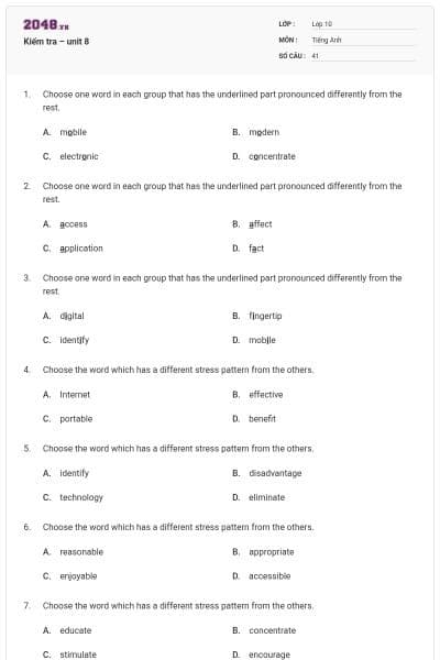 Kiểm tra – unit 8