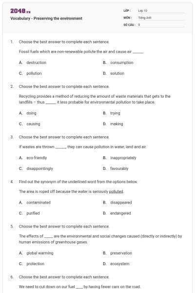 Vocabulary - Preserving the environment